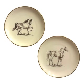 Vintage German Horse Motif Porcelain Plates, Set of 2 For Sale