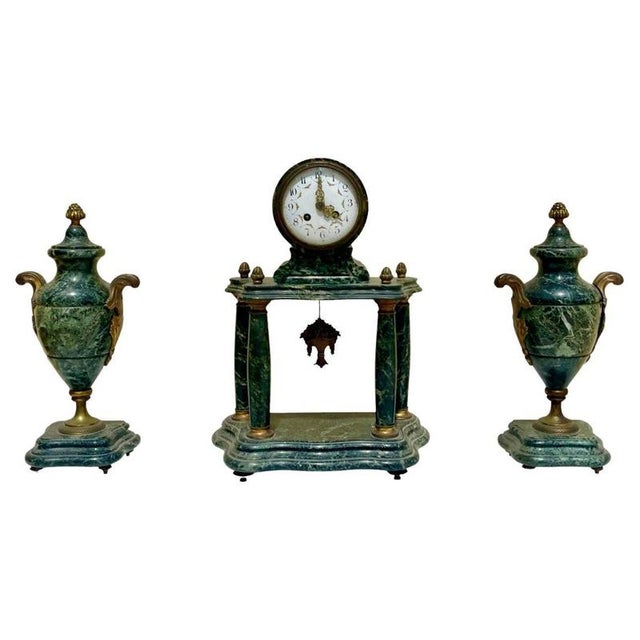 Louis XVI Marble Clock Set, Set of 3 For Sale - Image 13 of 13