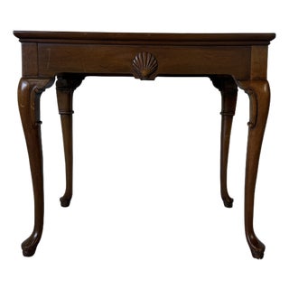 Vintage Mahogany Queen Anne Style Shell-Carved Side Table With Pull-Out Trays For Sale