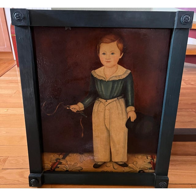 American Signed Original Vintage Folk Art Pony Boy Painting For Sale - Image 3 of 13