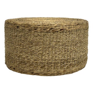 Woven Water Hyacinth Round Large Ottoman, 16" x 29" For Sale