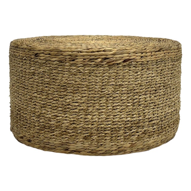 Woven Water Hyacinth Round Large Ottoman, 16" x 29" For Sale