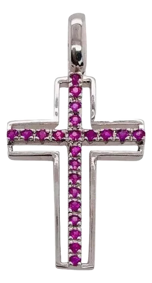14 Karat White Gold and Pink Topaz Cross Pendant 0.38 TWS