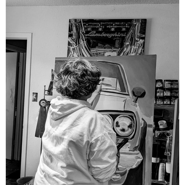 Nostalgic-(Hakosuka- Nissan Skyline GT-R) by Shan Fannin | Acrylic on panel of a Nissan Skyline GT-R For Sale - Image 4 of 5