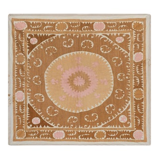 Central Asian Pastel Suzani Textile, Embroidered Cotton Bed Cover, Suzani Wall Hanging Decor - Embroidery Wall Decor 4'9'' X 5'1'' For Sale