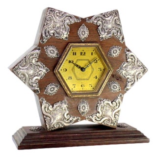 Star-Shaped Wooden Regulator Clock with Silver Applications For Sale