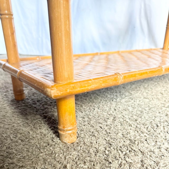 Mid 20th Century Boho Chic Faux Bamboo Herringbone Bookshelf/Etagere For Sale - Image 9 of 9