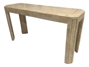1980s Maitland-Smith Tessellated Stone Console With Brass Inlay Accents