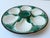 A beautiful antique French Faïence Longchamp majolica oyster plate featuring a rich emerald green basket weave glaze...