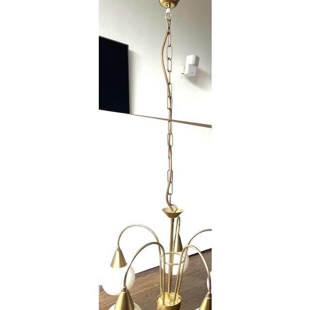 Brass and Opaline Glass 5-Light Chandelier from Honsel Leuchten, Germany, 1970s For Sale - Image 18 of 18