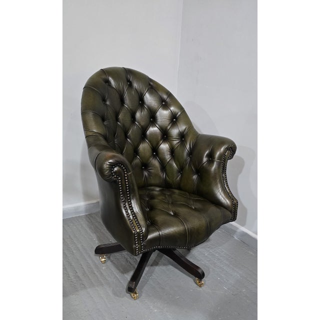 Forest Green Leather Office Desk Chair, 1920s For Sale - Image 8 of 10