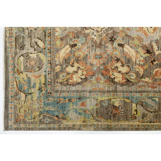 Modern Bidjar Style Transitional Wool Rug – Earthy Abstract Floral Design 10x14 For Sale - Image 9 of 11