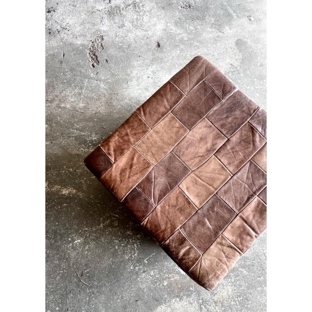 Vintage Patchwork Brown Leather Ottoman with Storage, 1970s For Sale - Image 3 of 10