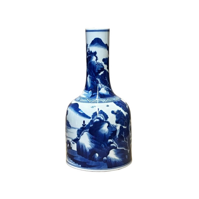 Chinese Blue White Porcelain Small Mouth Scenery Theme Vase For Sale In San Francisco - Image 6 of 6