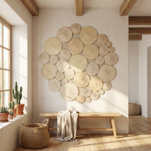 Modern One-of-a-Kind Large 59" Handwoven Palm Fiber Wall Sculpture For Sale - Image 3 of 12