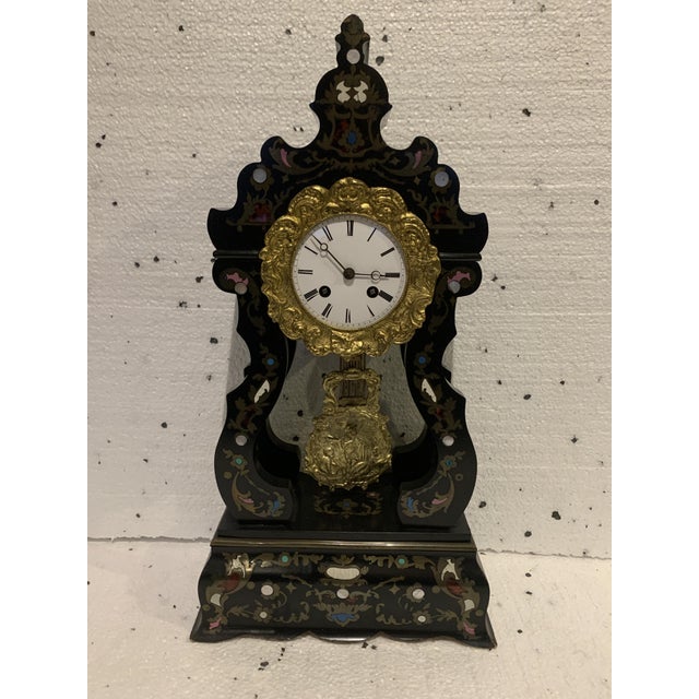 Napleon III Portico Clock in Brass Marquetry, 1800s For Sale - Image 9 of 9