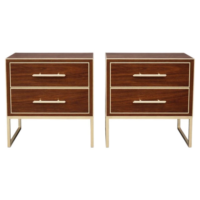 Walnut Nightstands with Brass Trim from Justfurnituress SRL, Set of 2 For Sale - Image 10 of 10