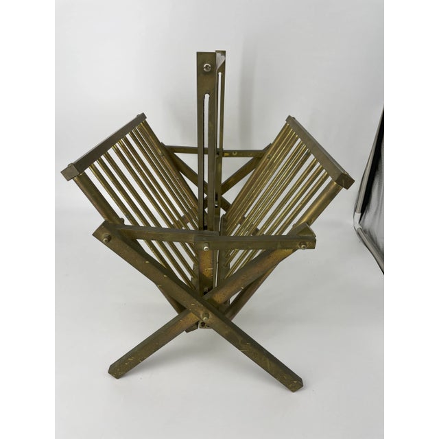 1980's Collapsible Italian Brass Magazine Rack For Sale - Image 4 of 7