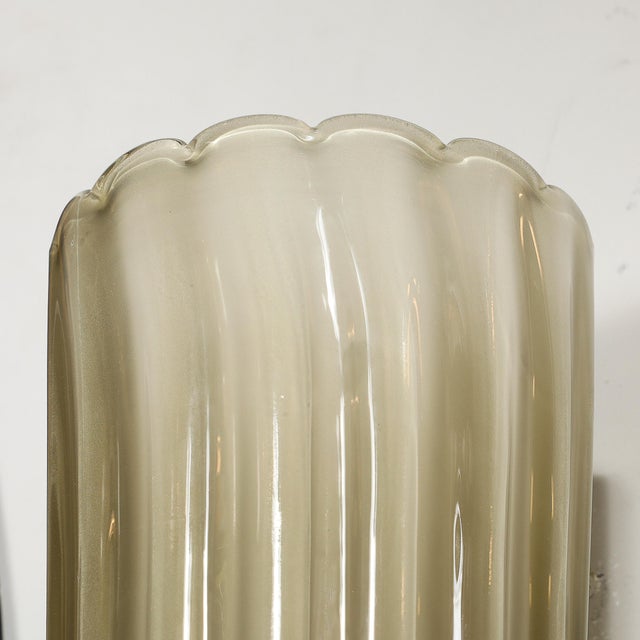 Pair of Modernist Hand-Blown Murano Fluted Glass Sconces in Frosted Smoked Topaz For Sale - Image 15 of 18
