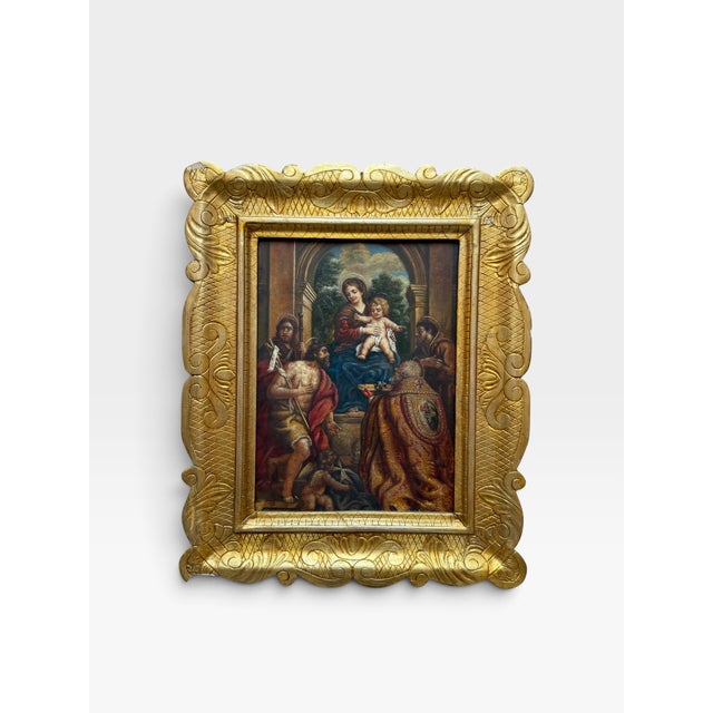 Flemish Artist, Adoration of the Child by Saints and Pope, St. Stephen, 17th Century, Copperplate Painting, Framed For Sale - Image 7 of 7