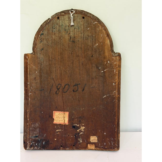 Blue 1805 Spanish Colonial Retablo of Our Lady of Mount Carmel With Souls in Purgatory – Painted Wood Devotional Panel For Sale - Image 8 of 8