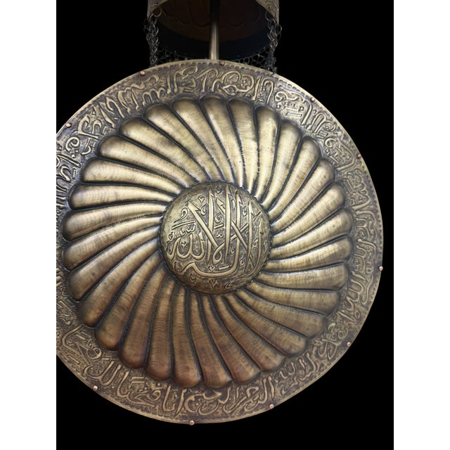 Metal Hand Forged Calligraphy Brass Helmet Shield Display Set For Sale - Image 7 of 12