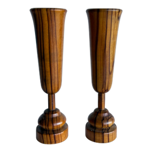 Mid 20th Century Handcrafted Zebrawood Candle Holders - Set of 2