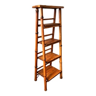 Vintage Bamboo Folding Etagere Folding Ladder Shelves For Sale