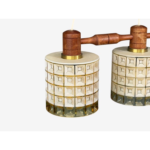 1950s Swedish Modern, Three Light Pendant Light, Teak, Glass, Sweden For Sale - Image 9 of 11