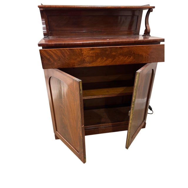 Mid 20th Century English Regency Style Mahogany Chiffonier Cabinet With Gallery Shelf For Sale - Image 4 of 5