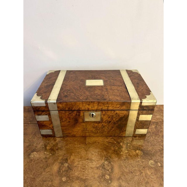 Antique Victorian Burr Walnut Brass Bounded Writing Box, 1860 For Sale - Image 6 of 7