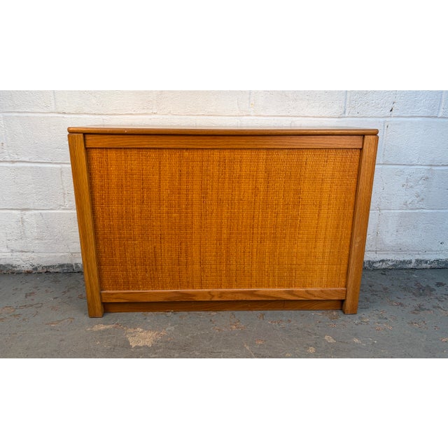 Wood Vintage Modern Solid Oak & Woven Rattan Bar Cabinet For Sale - Image 7 of 15