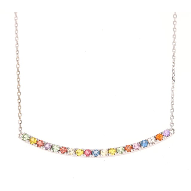 Contemporary 1.29 Carat Rainbow Sapphire White Gold Bar Chain Necklace For Sale - Image 3 of 5