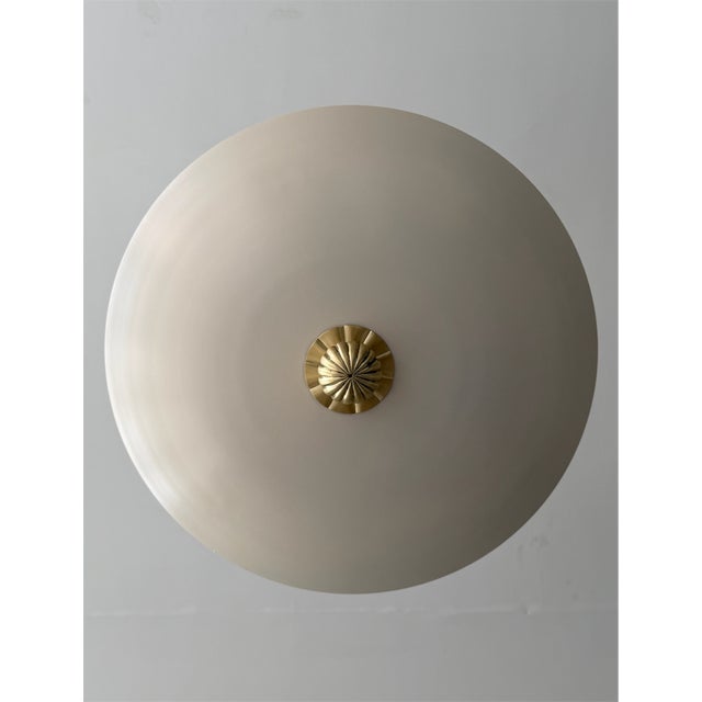 Art Deco Matte Cream Pendant Light With Brushed Brass Finish For Sale - Image 3 of 12