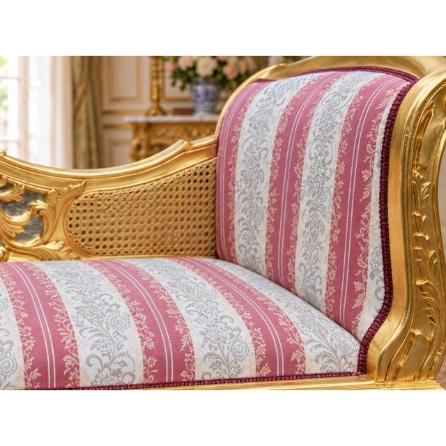 Wood 1960s French Artisan Louis XVI Gold Beech Cane Settee For Sale - Image 7 of 8