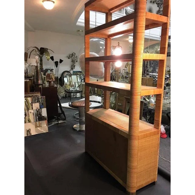 Rattan & Wicker Brass Accented Etageres - A Pair For Sale In Philadelphia - Image 6 of 11