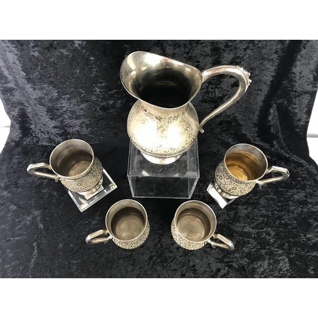 Antique Anglo-Indian Hand-Chased Silver-Plate Pitcher & Pedestal Tankard Set - 5 Pieces For Sale - Image 9 of 9