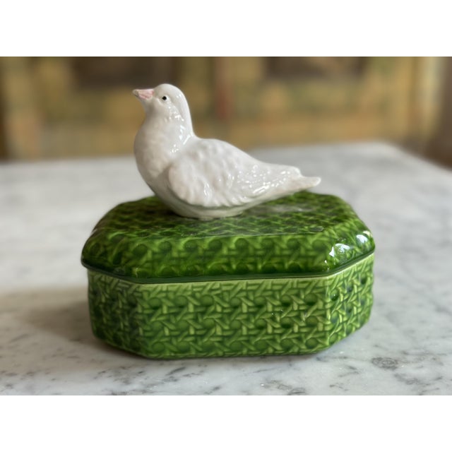 Green Vintage Italian Ceramic Lidded Box with and Dove Accent, 1970s For Sale - Image 8 of 9