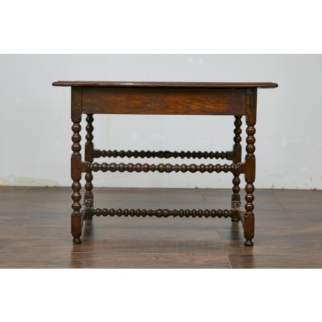 19th Century English Bobbin Leg Oak Side Table with Drawer and H Form Stretcher For Sale - Image 11 of 12