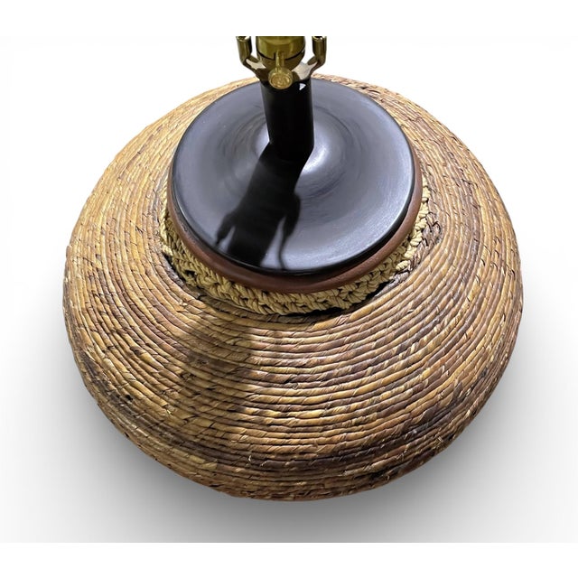 Wood Maitland Smith Substantial Seagrass Table Lamps - A Pair For Sale - Image 7 of 14