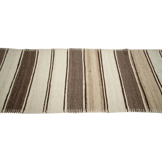 Brown & Cream Striped Vintage Kilim Runner For Sale - Image 4 of 7
