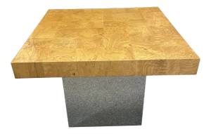 Milo Baughman for Thayer Coggin Burled Olive Wood + Chrome Side Table C. 1970s