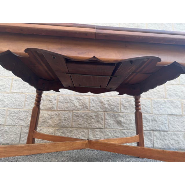Wood Vintage Cushman Style Solid Wood Maple Dining Table With Leaf For Sale - Image 7 of 12