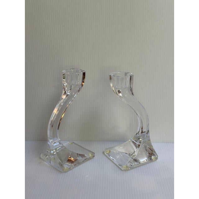 Nachtmann Germany Vintage 1980s Elegant "Duetto" Crystal Carved 8" High Candleholders Set of Two(2) For Sale - Image 18 of 18