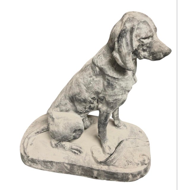 Vintage Weathered Cast Iron Seated Hound Statue For Sale - Image 4 of 12