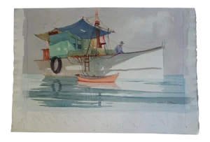 Frank Moss Hamilton Shrimp Boat Watercolor 1952 Painting