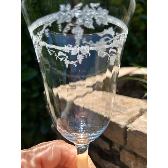 Fostoria 1920s Set of Three Fostoria Optical Bowl With Etched Grapevine Design Around Bowl For Sale - Image 4 of 10