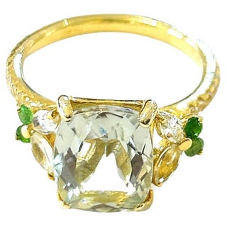 Bochic “Orient” Green Amethyst & Fancy Gem Cocktail Ring 18K Gold & Silver, Size 7 For Sale