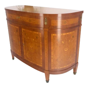 Bow Front Banded Top Inlayed Double Door One Drawer Sideboard Buffet Server MINT