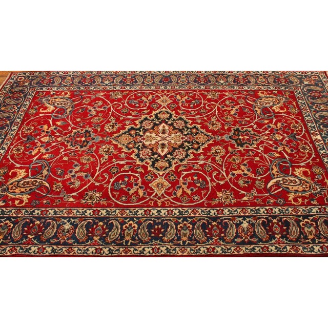 Red Hand-Knotted Middle Eastern Wool Rug For Sale - Image 8 of 11